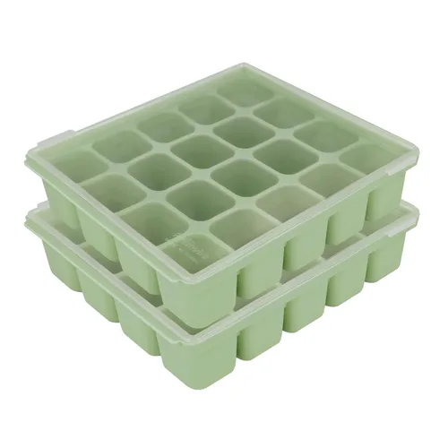 Vista 10 de Bandeja de silicona para congelador, cubos de almacenamiento de comida para bebé con tapa a clip, congelar comida para bebé, sopas, purés, hielo