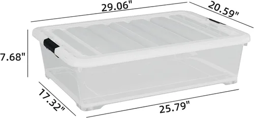 Vista 5 de Contenedor de almacenamiento de plástico de 50 cuartos de galón, paquete de 4 cajas de almacenamiento grandes con cierre transparente con ruedas