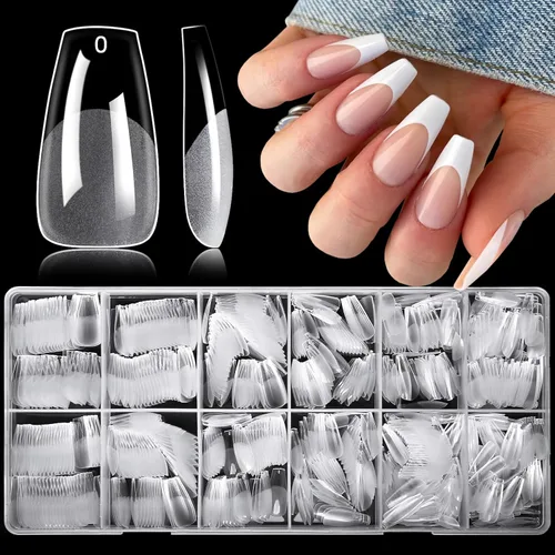 Vista 16 de LoveOurHome 750 puntas de uñas cortas de almendra, uñas postizas transparentes, uñas cortas de gel de almendra, uñas acrílicas de cobertura