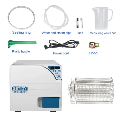 Vista 2 de Getidy 16L 1200W Autoclave esterilizar 304 accesorios completos de acero inoxidable AC110V con pantalla LED digital Sistema de bloqueo de doble