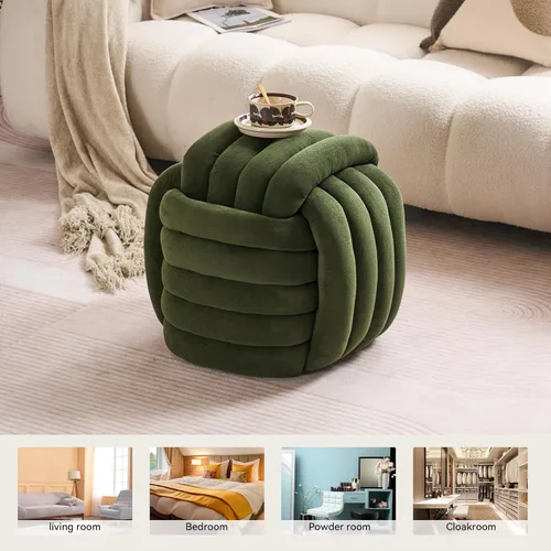 Vista 14 de FOXHUNTER Moderno otomano tapizado de terciopelo, cómodos taburetes de terciopelo, exquisita mesa auxiliar, taburete suave para zapatos, otomano