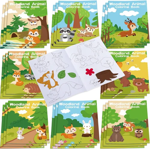Faccito - 24 mini libros para colorear para niños, recuerdos de fiesta, animales del bosque