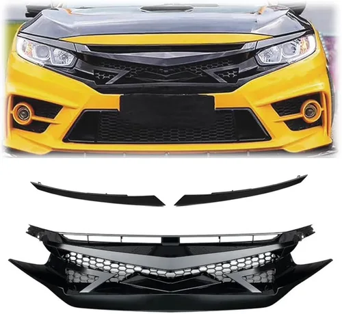Vista 12 de PIT66 Rejilla de parachoques delantero + 2 tapas de ojo, compatible con Honda Civic 10ª generación 2016-2018, equipo original de fábrica ABS