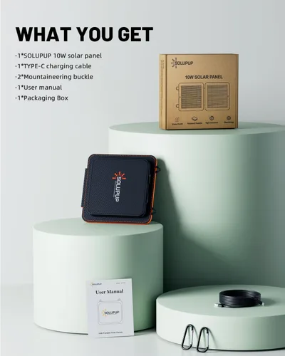 Vista 9 de SOLUPUP Paneles Solares, Cargador Solar Pequeño de 10W con USB-A de 5V y USB-C de Carga Rápida IPX5 Impermeable Plegable Panel Solar Portátil