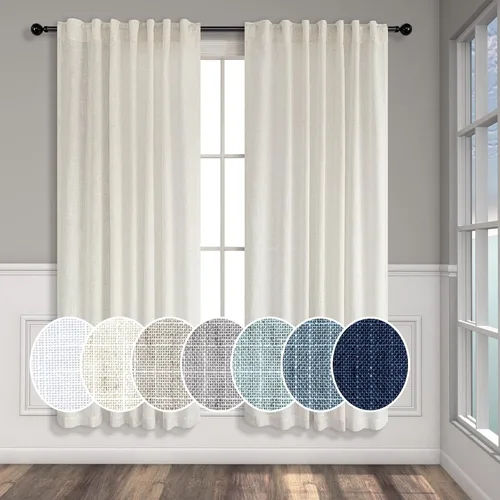 Vista 20 de Cortinas de lino natural de 108 pulgadas de largo para sala de estar, juego de 2 paneles con bolsillo para cortinero y pestaña trasera, cortinas
