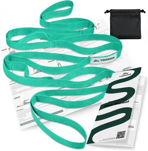 Vista 10 de Trideer Stretching Strap with Loops & Leg Lifter, Non-Elastic PT-Style Physical Therapy Strap for Knee Replacement Rehab, Hamstring, Calf & Back