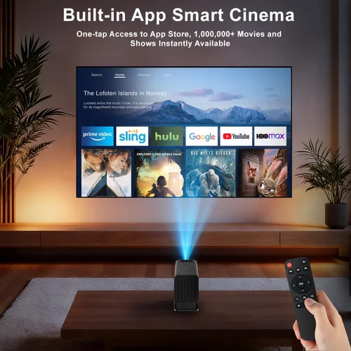 Vista 2 de Mini proyector con WiFi y Bluetooth, soporte 4K 260 ANSl proyector portátil inteligente, Keystone automático, rotación de 135 grados, proyector