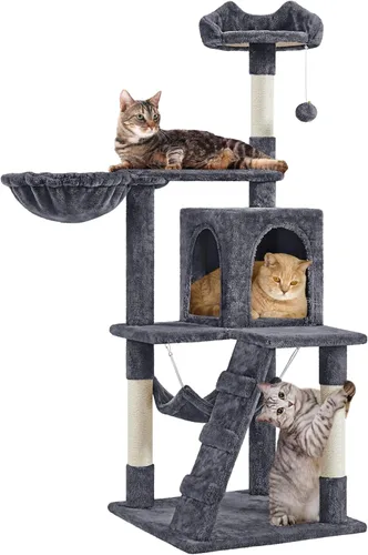 Vista 12 de Yaheetech - Árbol para gatos, torre para gatos de 54 pulgadas de altura para gatos de interior con plataforma extendida y cesta, espacioso