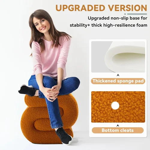 Vista 24 de FOXHUNTER Moderno otomano tapizado de terciopelo, cómodos taburetes de terciopelo, exquisita mesa auxiliar, taburete suave para zapatos, otomano