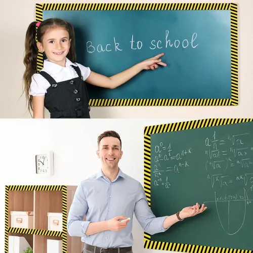 Vista 3 de Outus Bordes de tablero de anuncios con temática de construcción de 68 pies, decoración de aula de regreso a clases, rayas amarillas, borde