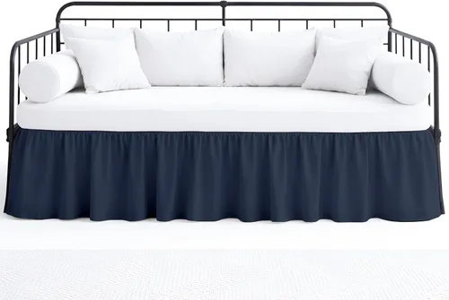 Vista 14 de Falda de cama con volantes con esquinas divididas para camas de día tres lados de cobertura, fácil ajuste, fabricada con microfibra cepillada