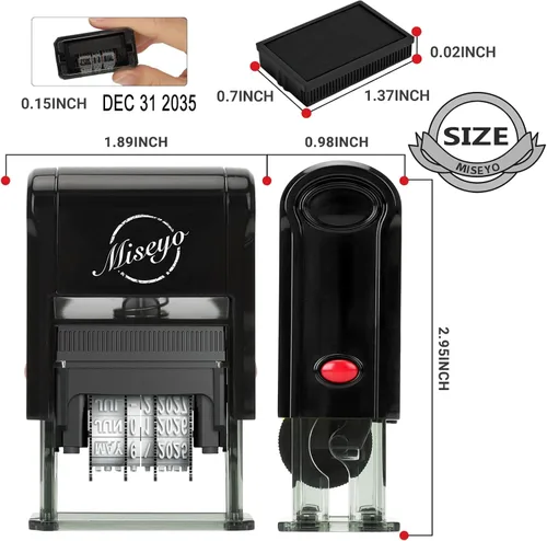 Vista 7 de Miseyo Sello de fecha autoentintado - Negro (2 almohadillas de tinta de repuesto negras incluidas)