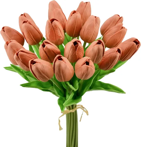 Vista 20 de Mandy's - 20 flores blancas artificiales de seda de tulipán artificial de 13.5 pulgadas para Año Nuevo, primavera, Día de la Madre, Pascua, Día