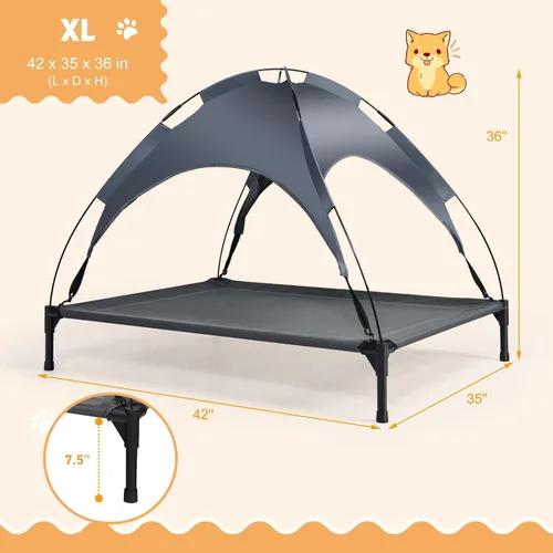 Vista 7 de Camas elevadas para perros, cama elevada para mascotas para interiores y exteriores, cuna portátil para cachorros con malla transpirable, toldo