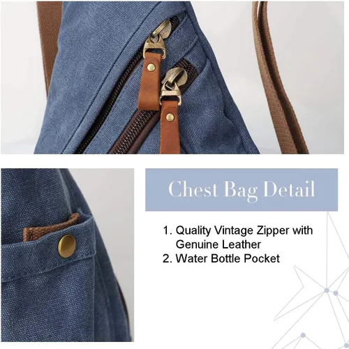 Vista 5 de KL928 Canvas Sling Bag - Small Crossbody Backpack Shoulder Casual Daypack Rucksack for Men Women