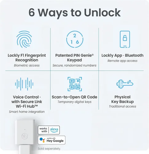 Vista 6 de Lockly Secure Plus, cerradura de puerta de entrada sin llave, cerraduras inteligentes para puerta delantera, cerrojo de bloqueo inteligente, teclado