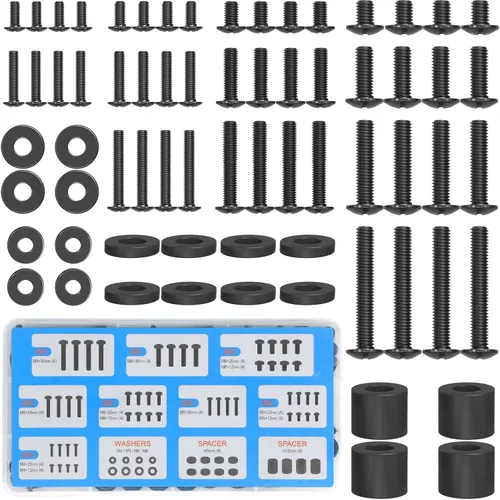 Kit de herramientas universal ELIVED para montaje de TV con caja, incluye tornillos M4, M5, M6, M8, arandelas, espaciadores, tornillos de repuesto
