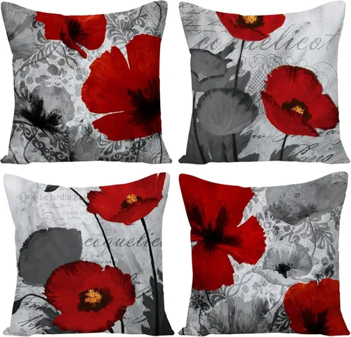 Fundas de almohada de flores rojas y negras, fundas de almohada de amor, fundas de almohada decorativas cuadradas de lino, fundas de cojín para Flor