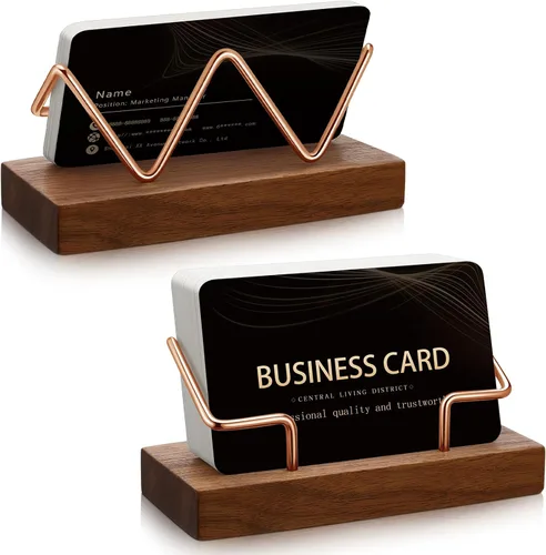 Vista 9 de Amyhill Tarjetero de madera para escritorio, 2 piezas, soporte para tarjetas de visita de madera, soporte para postales para escritorio de oficina