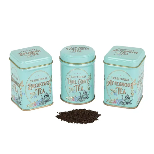 Vista 2 de Paquete de regalo de 3 mini latas de té victoriano vintage con hojas sueltas surtidas de té inglés
