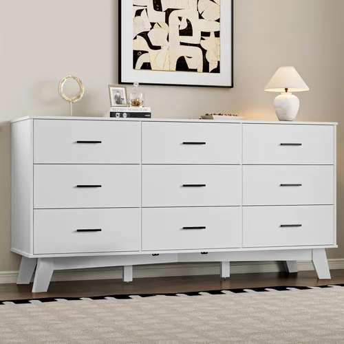 Vista 22 de BORNOON Cómoda para dormitorio con 7 cajones, cómoda moderna de 47.2 pulgadas de ancho con manijas de metal, base en forma de X y pata central