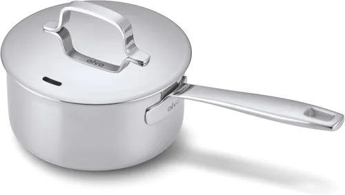 Alva Maestro - Cacerola de acero inoxidable recubierta de 5 capas con tapa, olla pequeña de 1.5 cuartos de galón, compatible con inducción, apta