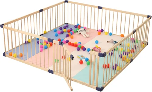 Vista 11 de Jolan Corralito para bebés con puerta, valla de madera para interiores y exteriores, corralito de seguridad para niños, valla de gateo