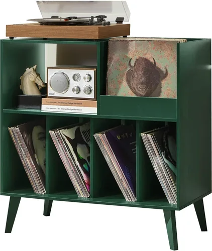 Vista 16 de LELELINKY Soporte grande para tocadiscos, soporte giratorio con almacenamiento, soporte para discos de vinilo con área de visualización, mesa