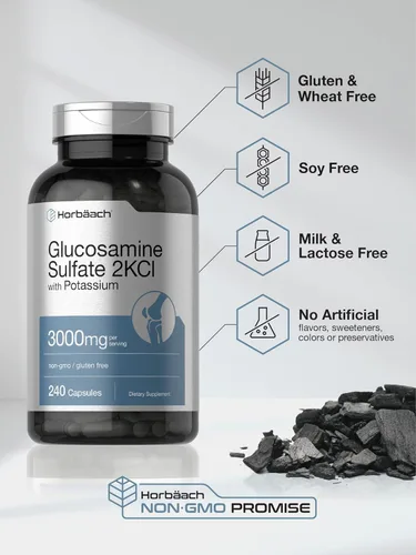 Vista 4 de Horbäach Sulfato de glucosamina 2KCI con potasio 3000 mg 240 cápsulas Suplemento sin OMG y sin gluten