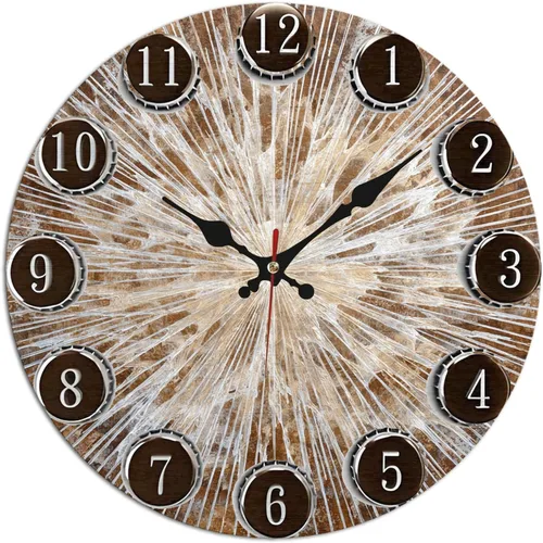 Retro Burst Pattern Wooden Wall Clock with Embossed Numerals for Vintage Decor 25cmx25cm