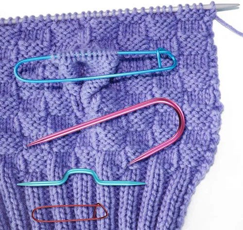 Vista 6 de WILLBOND 9 soportes para puntada de cable, agujas de cable de aluminio de colores mixtos, broche de seguridad, herramienta de tejer suéter, agujas