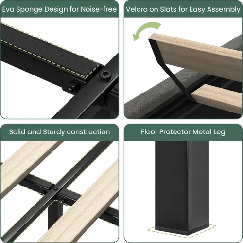Vista 6 de LARMACE - Base de cama tamaño queen con cajones de almacenamiento y cabecera con respaldo, base de cama tapizada en lino con listones de madera
