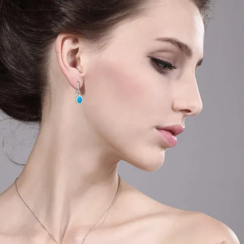 Vista 80 de Gem Stone King Aretes colgantes de plata de ley 925 de 0.276 x 0.197 in con piedra natal ovalada de alambre francés para mujer