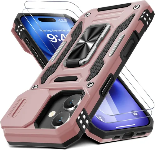 Vista 59 de DEERLAMN Funda para iPhone Air de 6.5 pulgadas con cubierta deslizante para cámara + protector de pantalla (2 paquetes), soporte de anillo giratorio