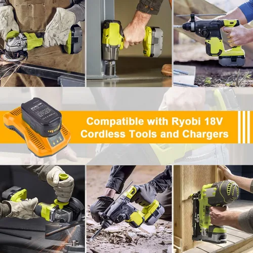 Vista 6 de 2Pack 6.0Ah PBP2005 P108 Replacement for Ryobi 18V Battery and P117 Charger Charging Station Starter Kit Compatible with Over 225 for 18v Lithium