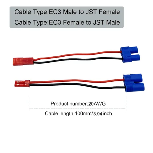 Vista 3 de 2 pares de conectores adaptadores JST a EC3 macho hembra para batería Lipo con cable de 10 cm 20 awg para RC FPV Racing Drone Multicopter Quadcopter