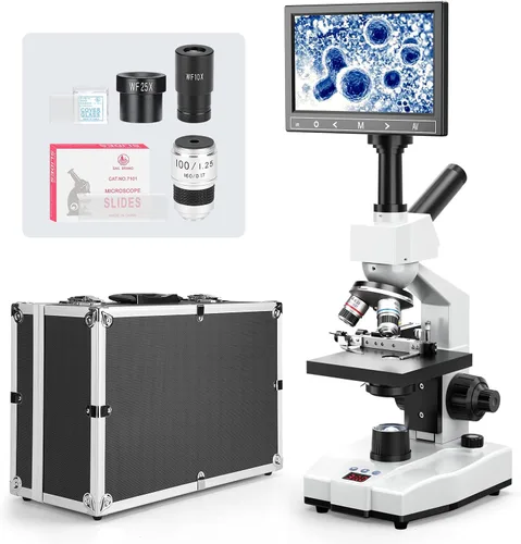 Vista 10 de [Monitor inteligente de 24 MP] Microscopio compuesto de doble visión Vabiooth 40X-2500X con monitor de 7 pulgadas, software gratuito - Captura