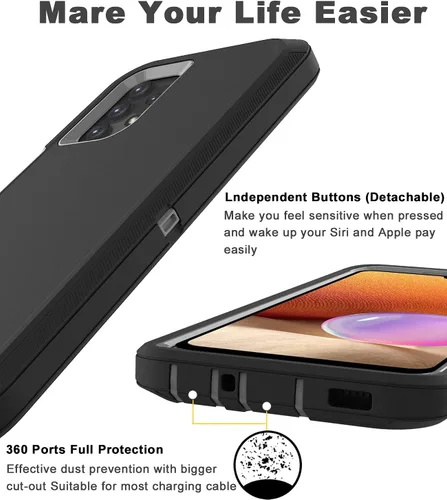 Vista 6 de Para Samsung Galaxy A32 5G Caso,Funda a prueba de golpes a prueba de polvo para iPhone Samsung Galaxy A32 5G (negro)