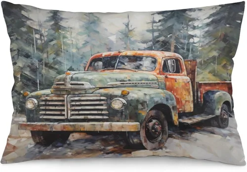 Vista 9 de Protector de almohada de árboles de pino de Navidad rojo y verde de 12 x 20 pulgadas, funda de cojín de vacaciones de invierno, funda de almohada