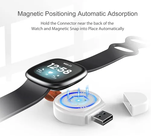 Vista 7 de Cargador de reloj compatible con Fitbit Versa 4 / Versa 3 / Sense 2 / Sense 2 / Sense, base de carga USB de repuesto de viaje portátil para Fitbit