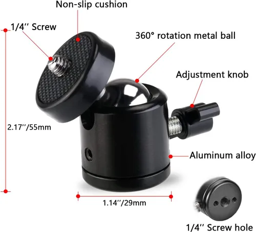 Vista 2 de EszkozTA360 - Soporte de trípode con cabeza de bola giratoria universal de 1/4 pulgadas (paquete de 2), adaptador de base de montaje giratorio