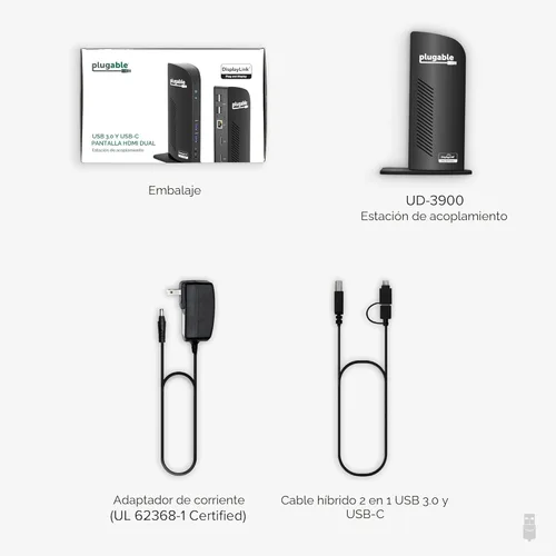 Vista 7 de Plugable Estación de acoplamiento universal para computadora portátil, monitor HDMI dual para Windows y Mac (requiere controlador), USB 3.0 o USB-C