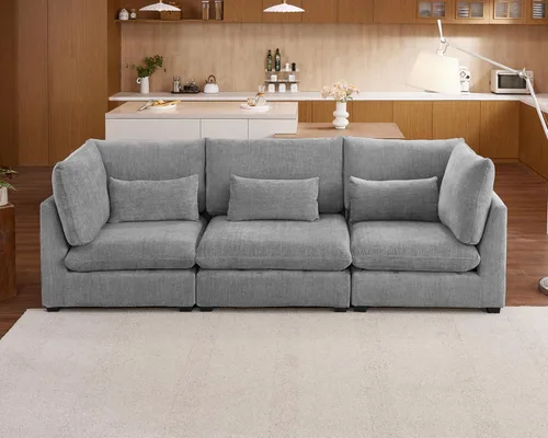 Vista 49 de Sofá Modular de Tamaño Grande, Sofá Seccional de Chenilla Cloud Extra Profundo con Chaise Otomana, Sofá Cama de Chenilla Esponjosa de 5 Asientos