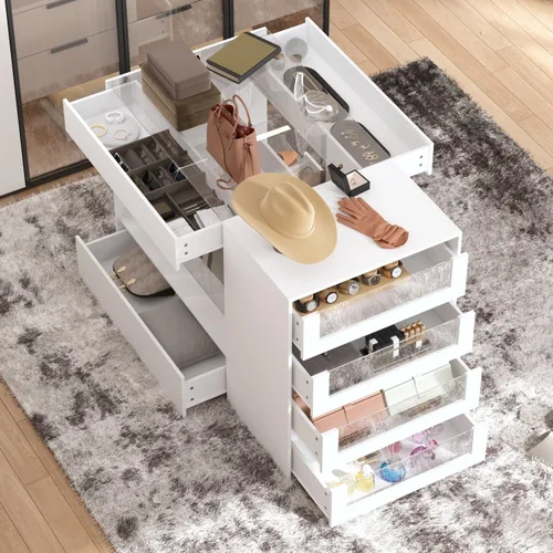 Vista 10 de Armoire - Armario de isla para dormitorio, isla con cajón de vidrio y 3 puertas, isla de cristal para dormitorio, guardarropa, tienda blanca