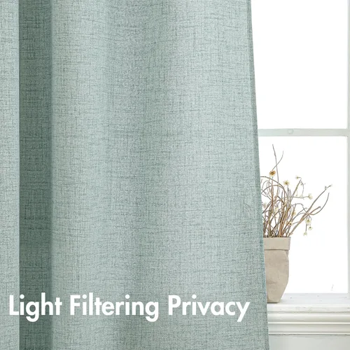 Vista 5 de MIULEE Cortinas de lino sintético de 96 pulgadas de largo, 2 paneles de cortinas semitransparentes color verde menta con bolsillo para barra