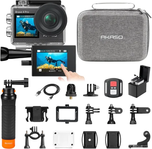 Vista 10 de AKASO Brave 4 Pro 4K30FPS Cámara de Acción - Videocámara Subacuática de 131 pies Cámara Impermeable con Pantalla Táctil EIS Avanzado Control Remoto
