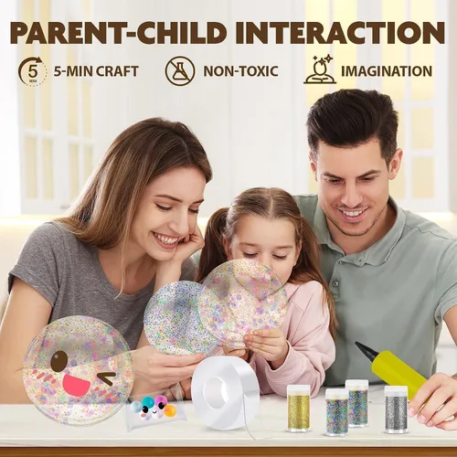 Vista 6 de Kit de burbujas de nano cinta, versión de globo de agua con cinta de doble cara de 9.8 pies y juguete de jeringa, kit de manualidades para niños