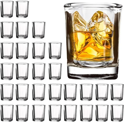 Vivimee Paquete de 30 Vasos de Chupito de Base Pesada al Por Mayor, Juego de Vasos de Chupito Cuadrados de 2.2 oz, Vaso de Chupito de Espresso