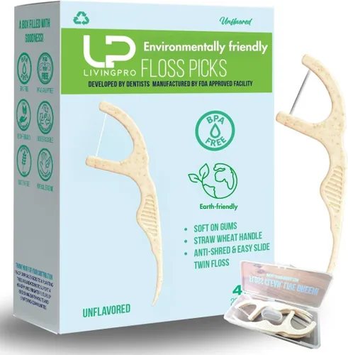 Vista 8 de Palillos de hilo dental a base de plantas con infusión natural de menta (220 piezas) con estuche de viaje Mango de trigo biodegradable