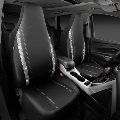 Vista 26 de CAR PASS - Funda de asiento de cuero con diamantes, para 2 asientos delanteros interiores, impermeable, universal, para el 95% de autos, camiones